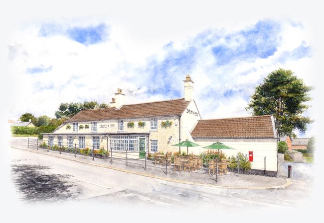 A painting of the Druid Inn pub